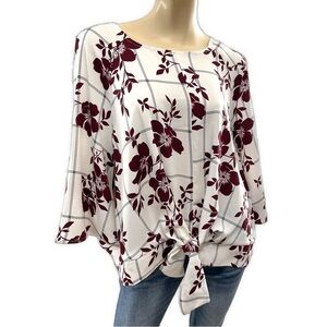 Liz Claiborne- Burgundy Floral Tie-Front Blouse- XXL